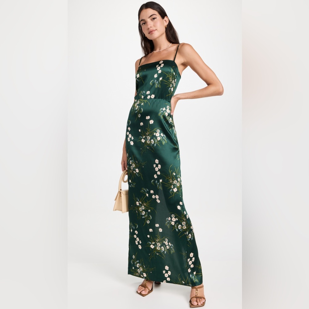 Reformation Green Spaghetti Strap Slip Maxi Dress